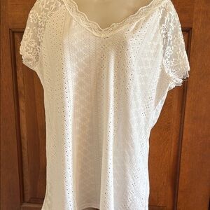 Lace-Trimmed White Blouse